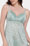 Zivame Coral Glaze Padded Wirefree Relaxed Fit Babydoll With Thong - Granite Green — thumbnail 5